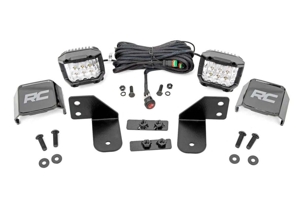 Polaris Ranger Crew XP 900 LED Light - Rear - Rough Country - RR Cage Mount, Wide Angle - Chrome - '17-'19